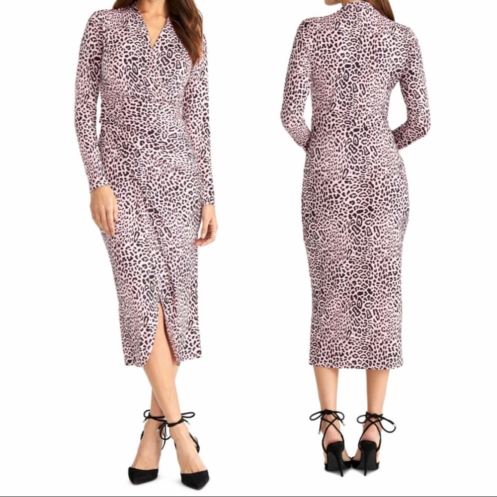 RACHEL ROY Leopard Print Ruched Sheath Dress